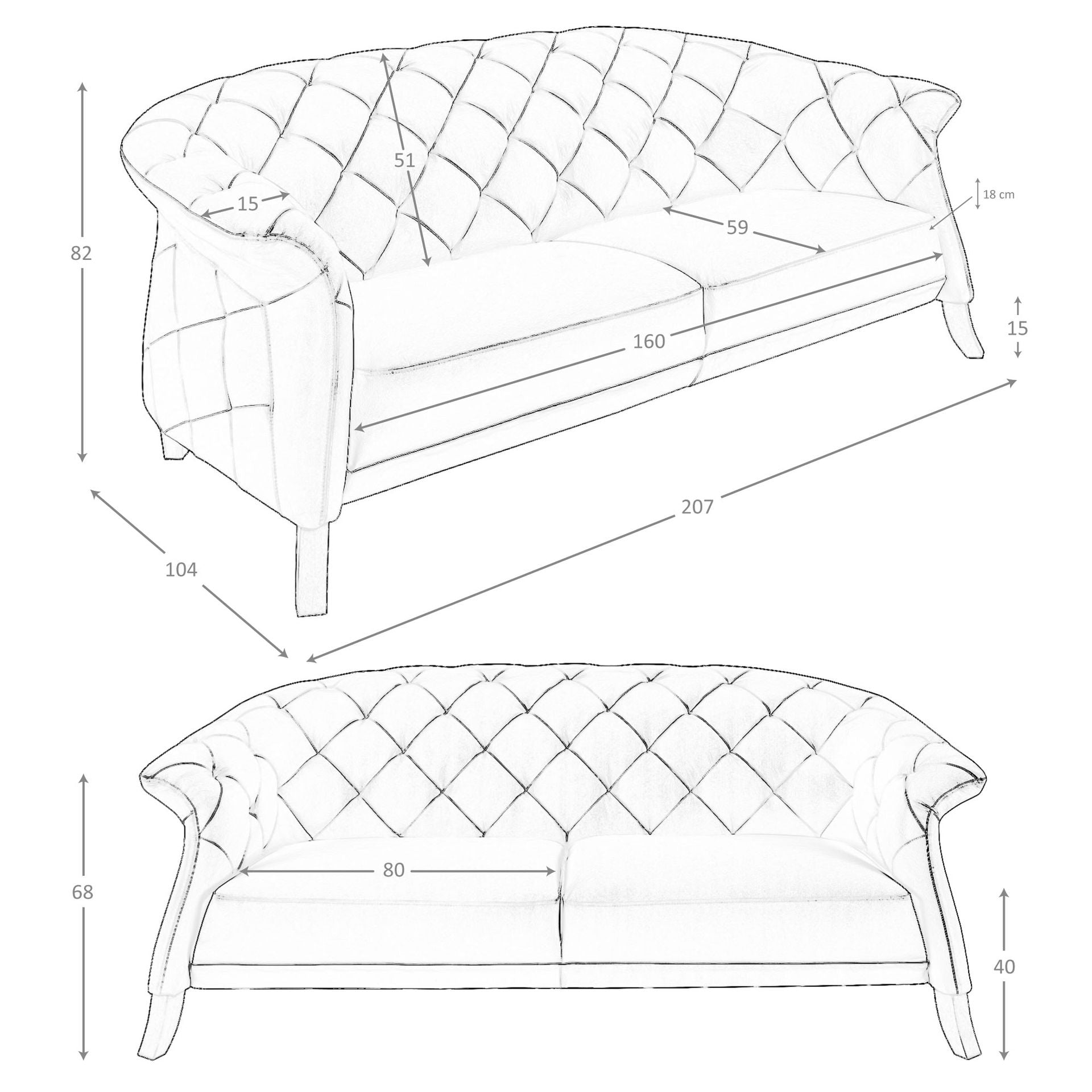 Divano Chester 2 posti in pelle grigia