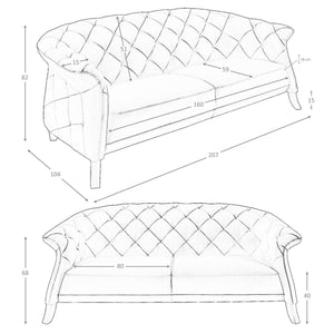 Divano Chester 2 posti in pelle grigia