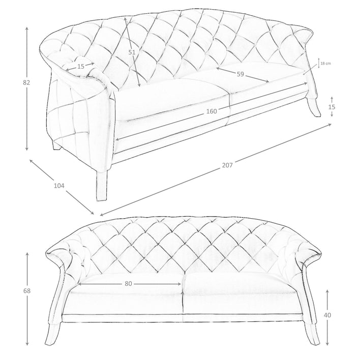 Divano Chester 2 posti in pelle grigia