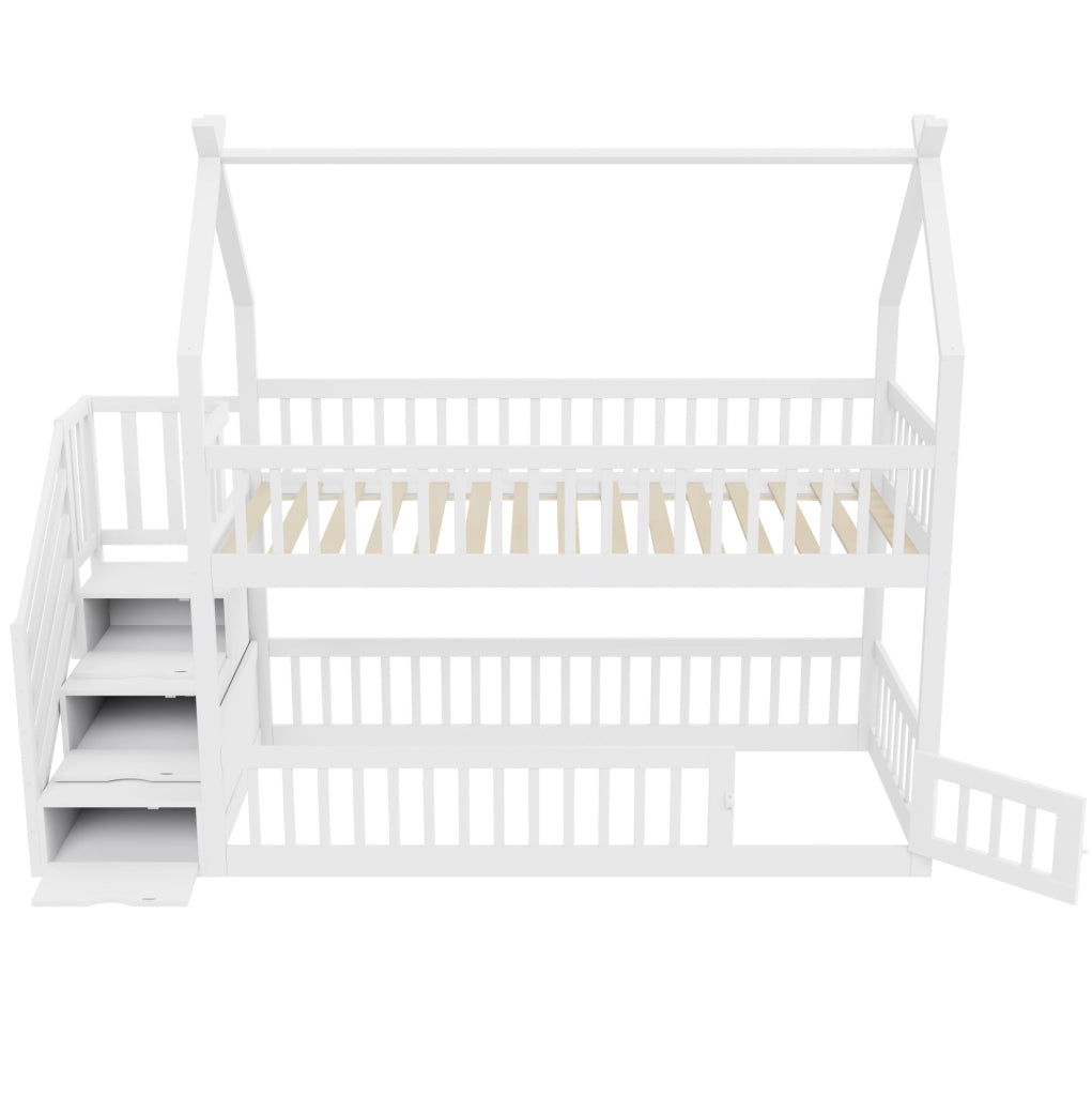 Letto a castello per bambini 90x200 cm con scala e cassetti