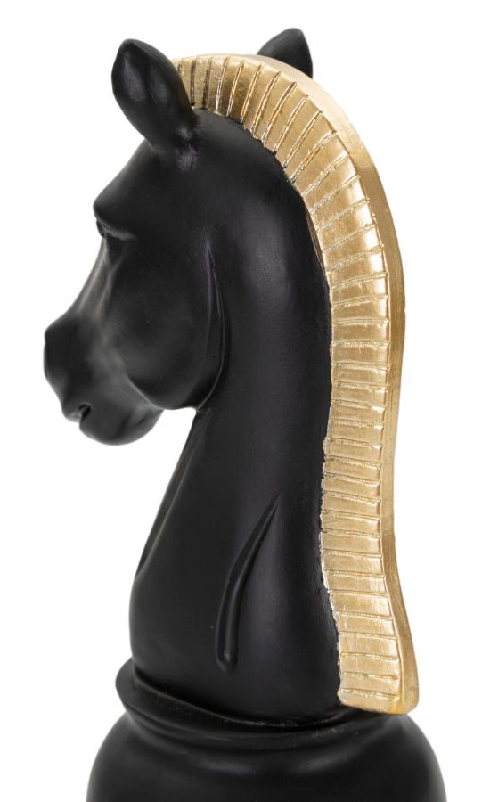 Statua Cavallo Nero e Oro 10,5x8,5x19 cm in Poliresina