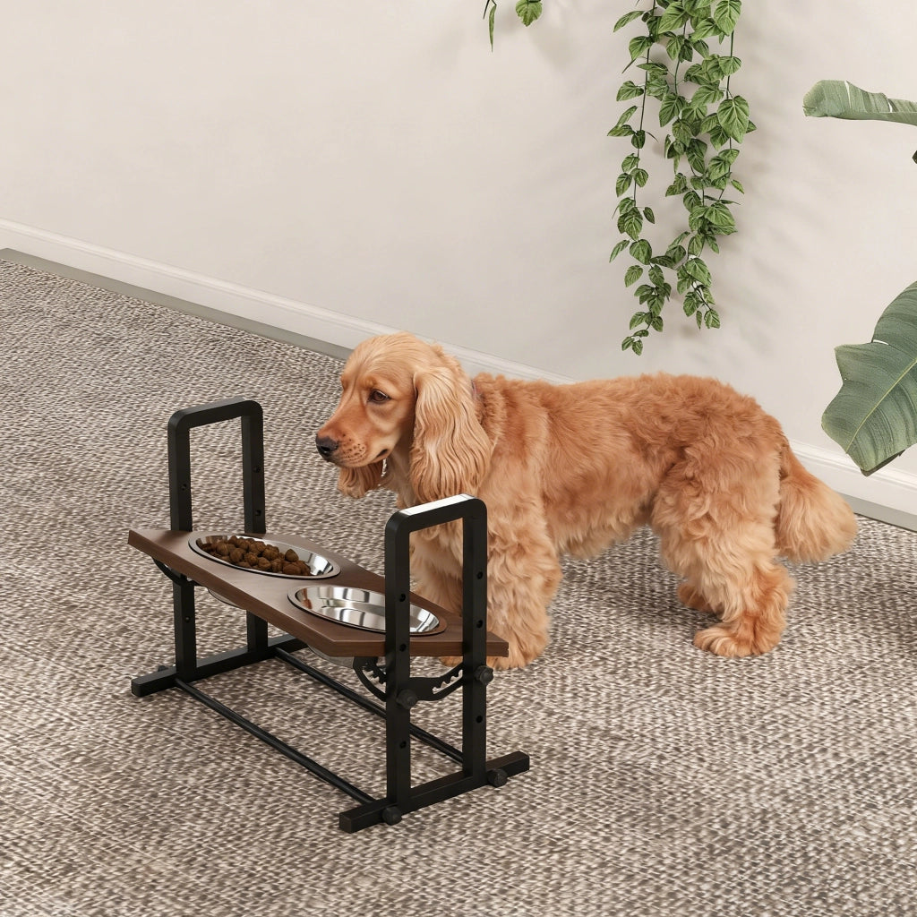 Ciotola per Cane Regolabile in Altezza ¨C Zephmum ¨C 2x1.2L Acciaio Inox Marrone