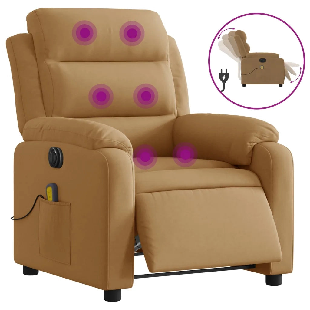 Poltrona Massaggiante Reclinabile Elettrica Marrone Velluto 3205089