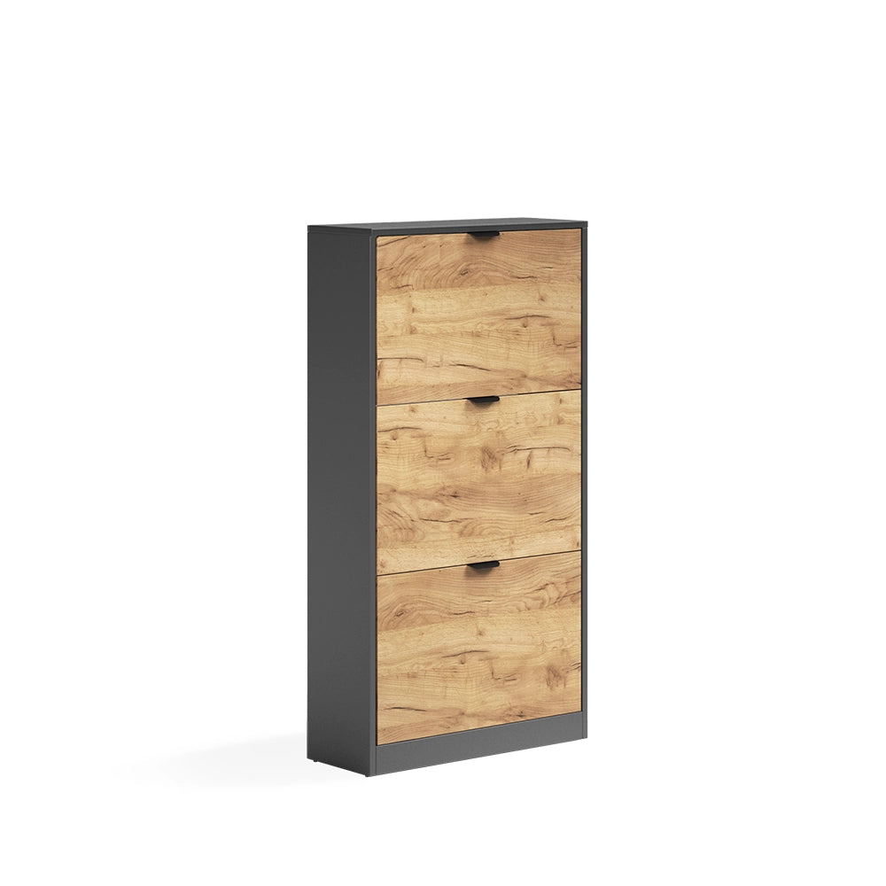 Scarpiera da ingresso Gizmo Rovere dorato/Antracite 59 x 112 cm con 3 scomparti Vicco