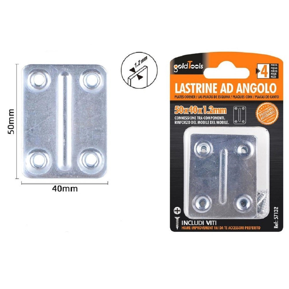 Trade Shop - Set 4pz Lastrine Lastrina Piastra Di Giunzione 50x40x1.2mm Con Viti Mobili 57132 -