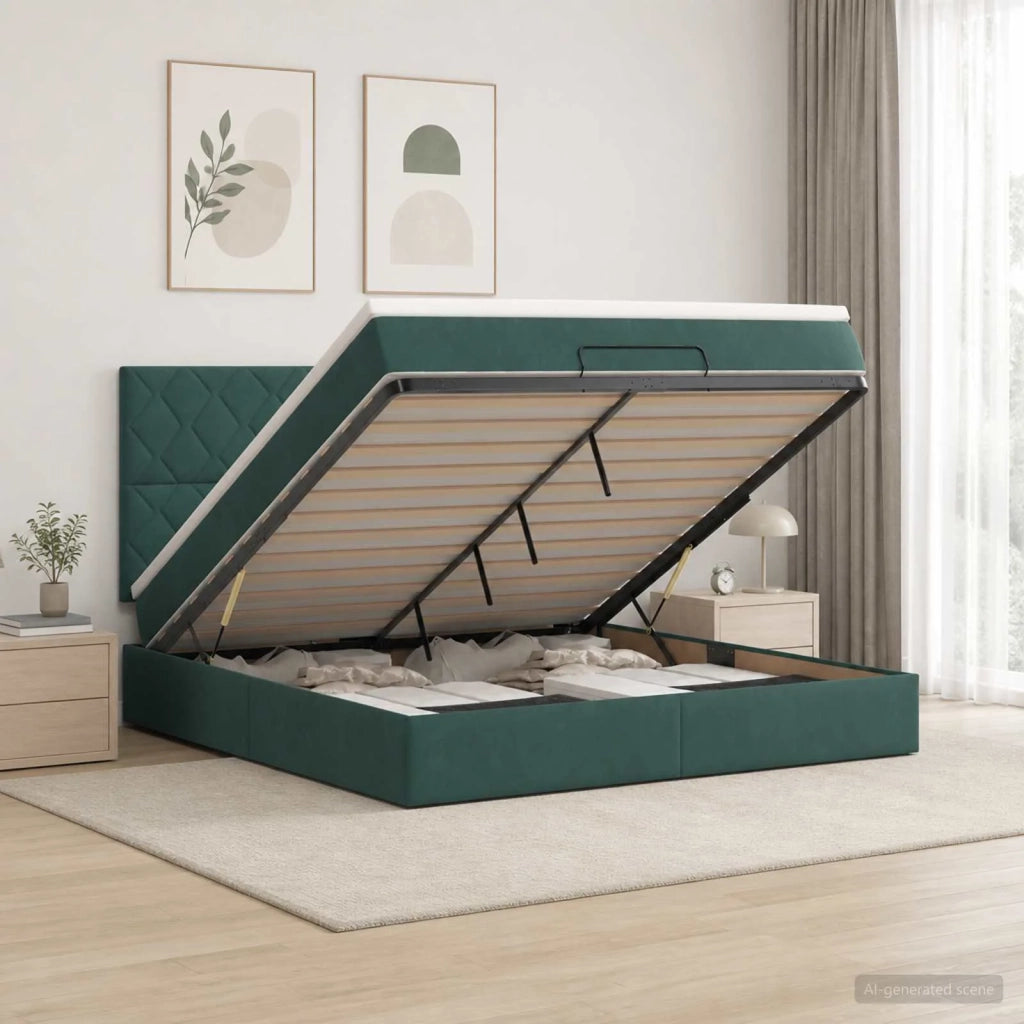 Letto Ottomano con Materasso e LED Verde Scuro 180 x 200 cm 3458394