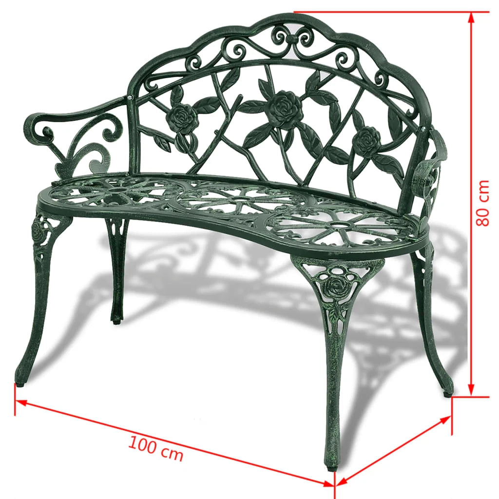 Panca da giardino mobili da esterno terrazza 100 x 54 x 80 cm alluminio pressofuso verde 02_0011143