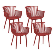 Set di 4 sedie da pranzo in plastica rossa per interni ed esterni da giardino con braccioli in stile minimalista