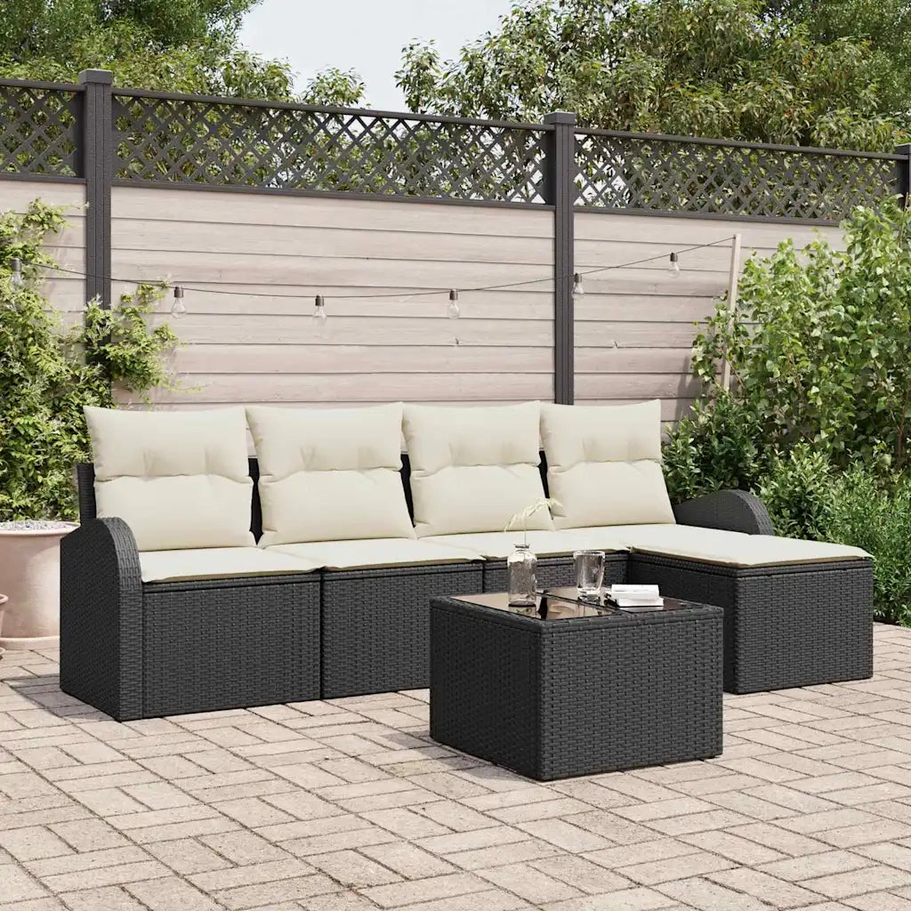 Set Divano da Giardino con cuscino 6 pcs Nero Poly Rattan