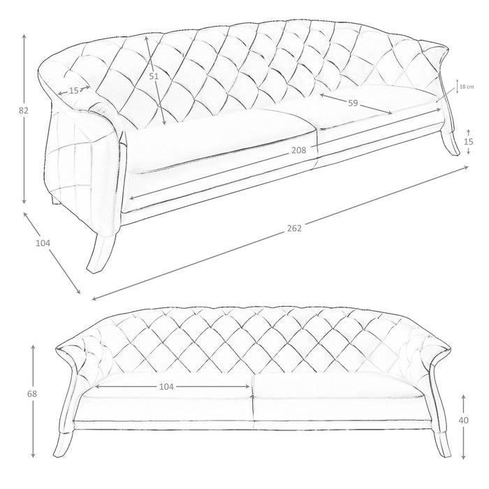 Divano Chester 3 posti in pelle grigia