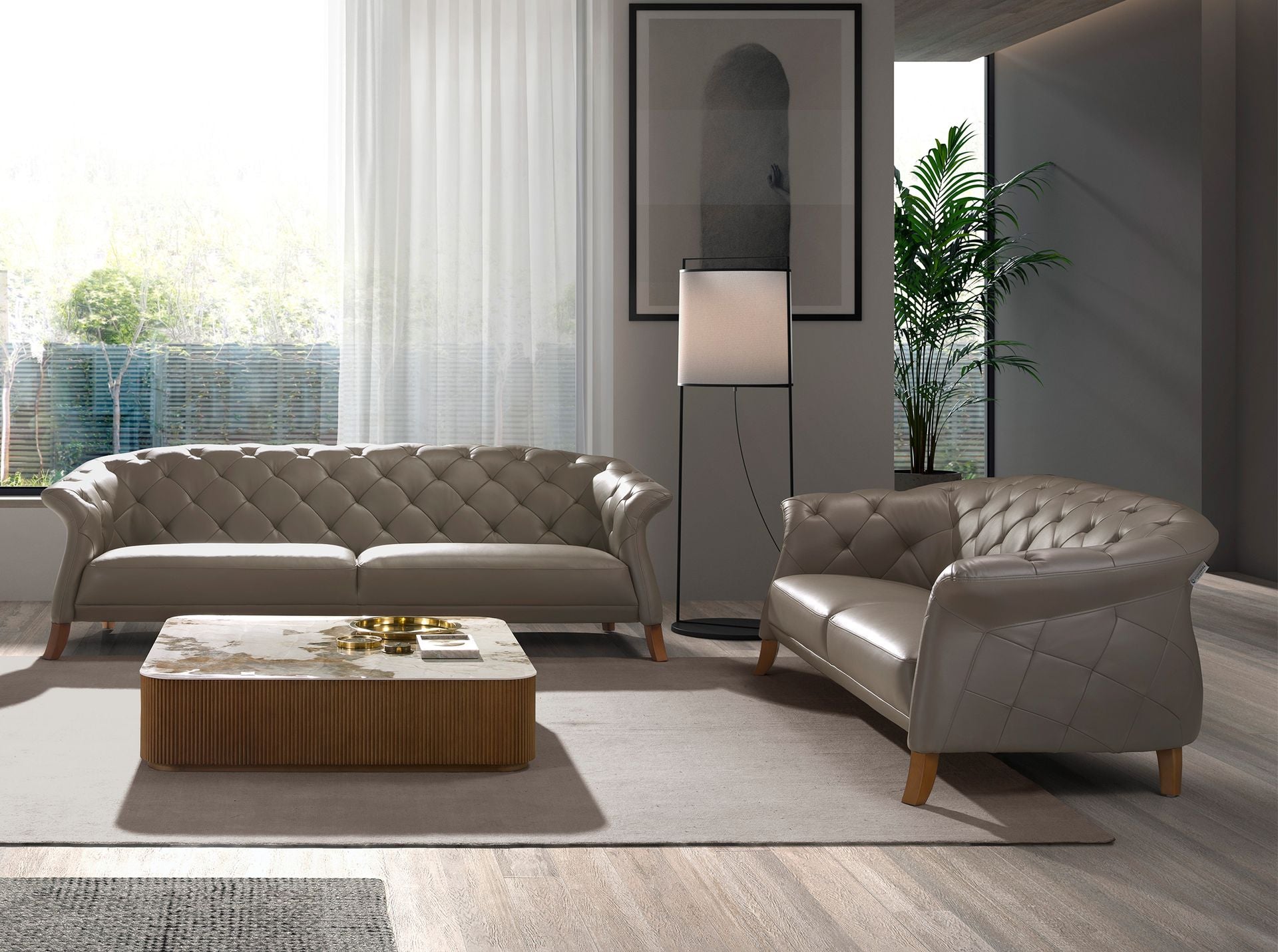 Divano Chester 3 posti in pelle grigia