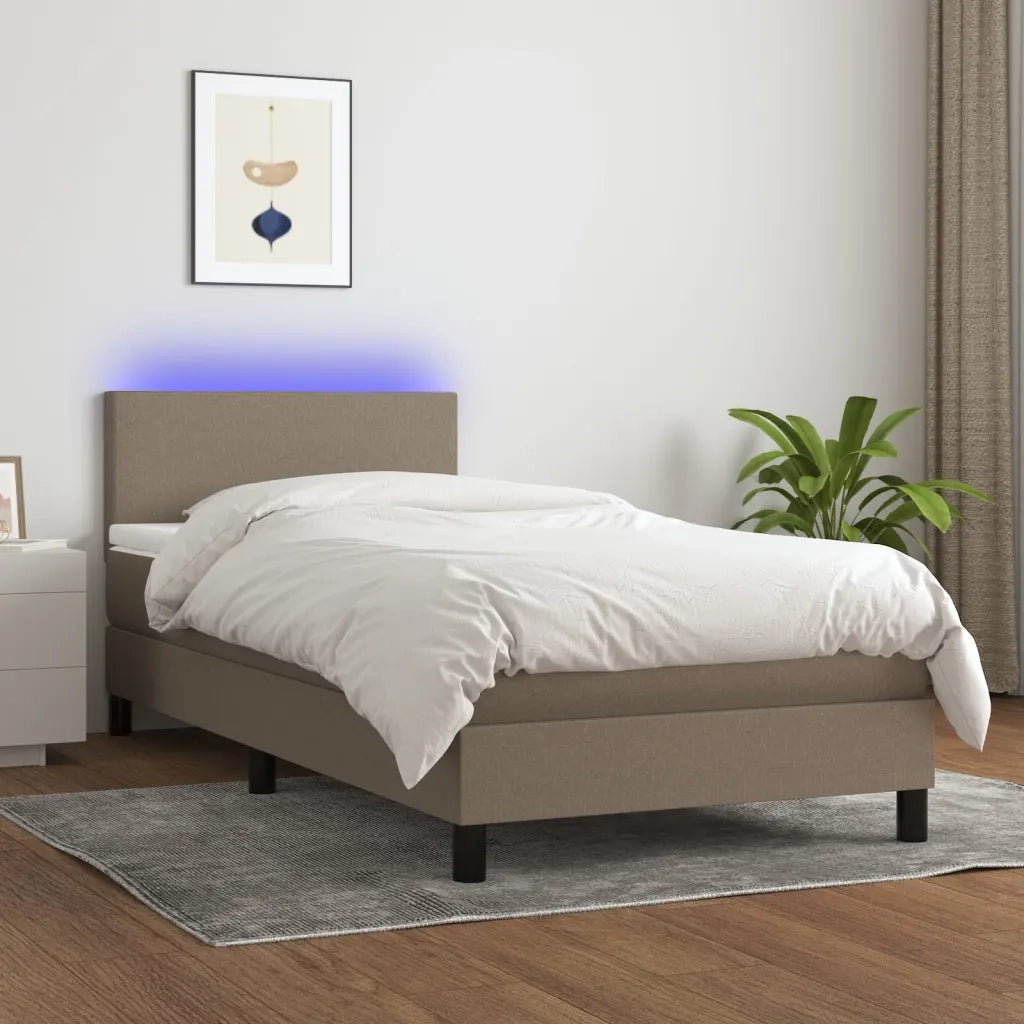 Letto a Molle con Materasso e LED-Struttura Letto con Materasso Tortora 80x200 cm in Tessuto 368936