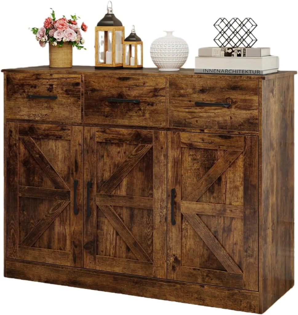 Credenza da Cucina con Ripiano Regolabile, Mobiletto Multiuso con Ante e 3 Cassetti, Mobile Buffet con Kit Antiribaltamento, per Soggiorno, Sala da Pranzo, 108x38x81cm(In 2 Pacchi) (Bianco)