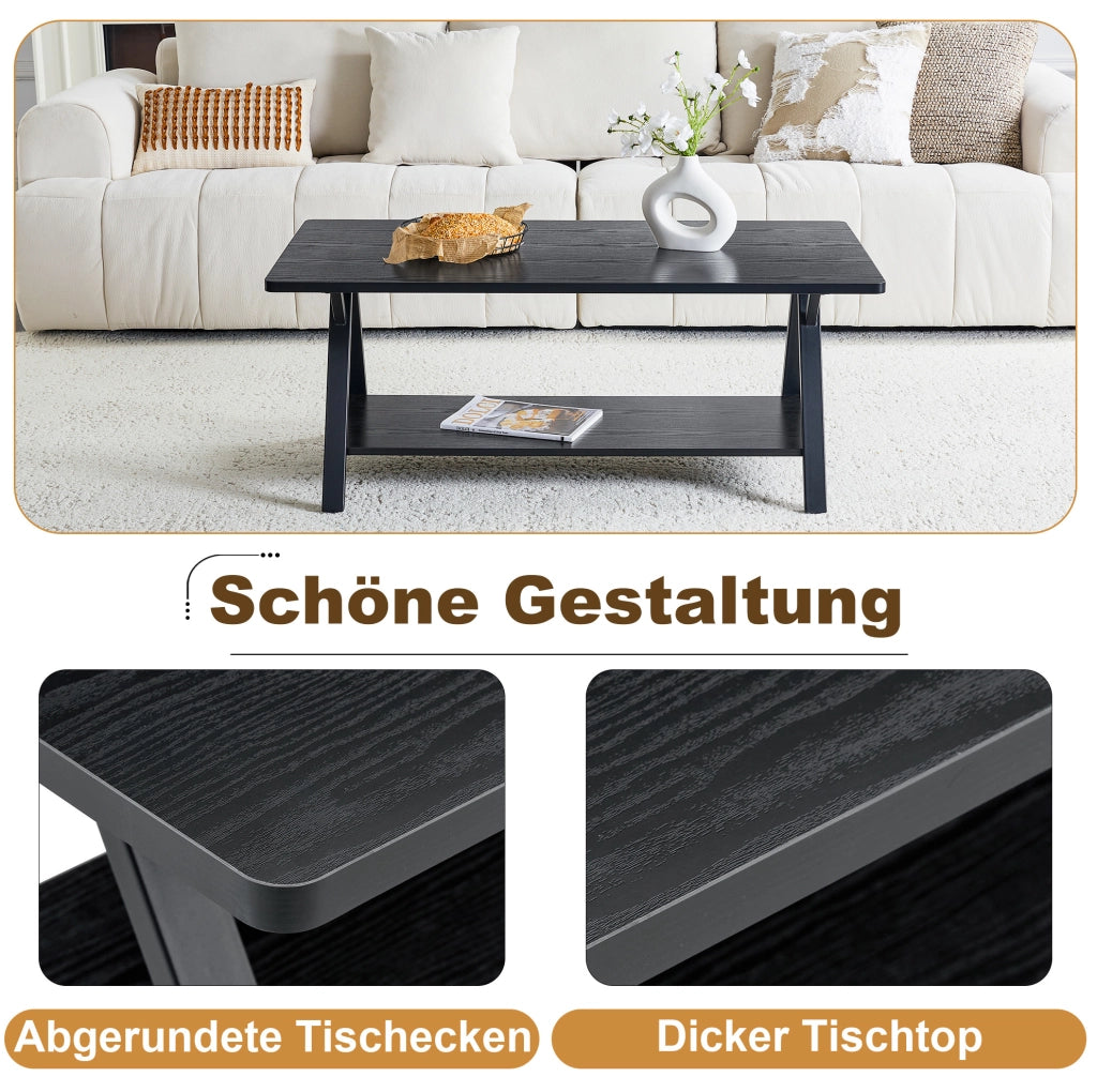 Tavolino da caffè industriale con ripiano; MDF e metallo nero; 110x57x44;5 cm