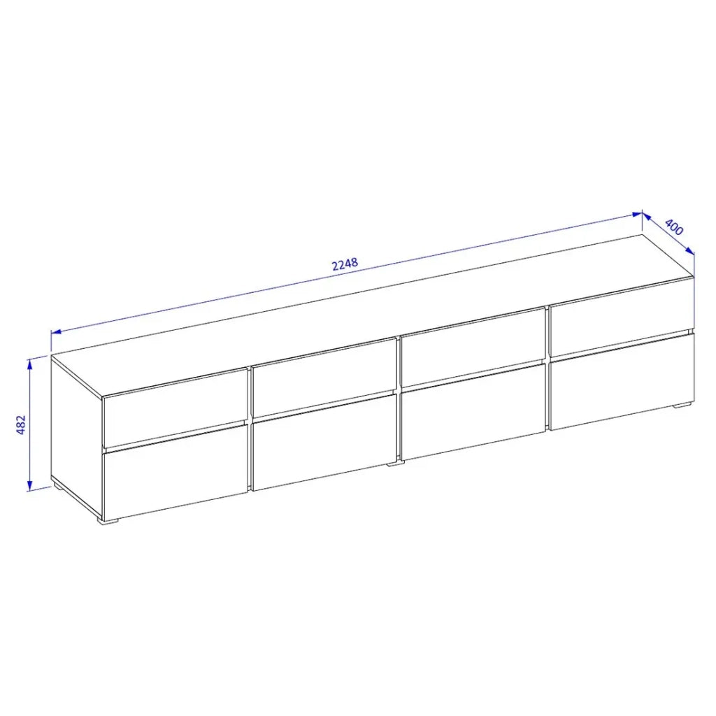 Mobile TV XL HAVANA – 225 cm – 4 ante a ribalta e 4 cassetti – Rovere e bianco – Design moderno