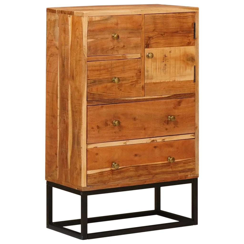 Cassettiera Naturale 55 x 30 x 90 cm Legno di Acacia Massello