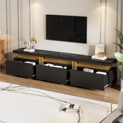 OKWISH Mobile TV con 3 Cassetti e Foro Passacavi, Effetto Marmo, per TV fino a 90 Pollici, Nero, 200×40×42 cm