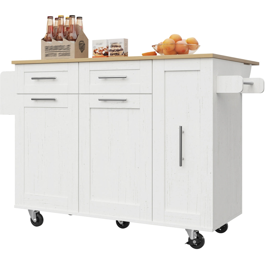 Isola da cucina 110x46x90;5 cm; piano ribaltabile; MDF e metallo bianco