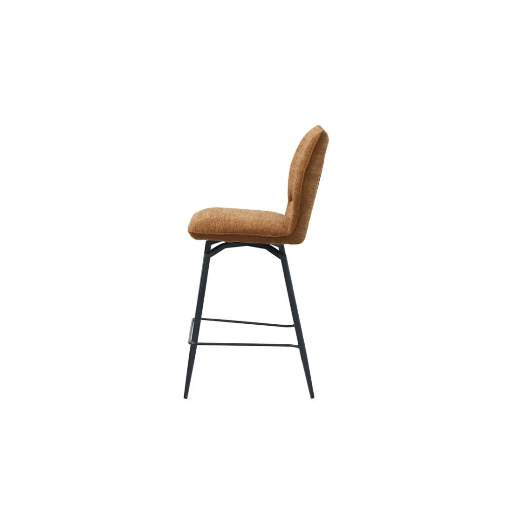 Sedia da banco girevole CROFT – Tessuto marrone ruggine – Gambe in metallo nero – Altezza 103 cm – Stile design/industriale
