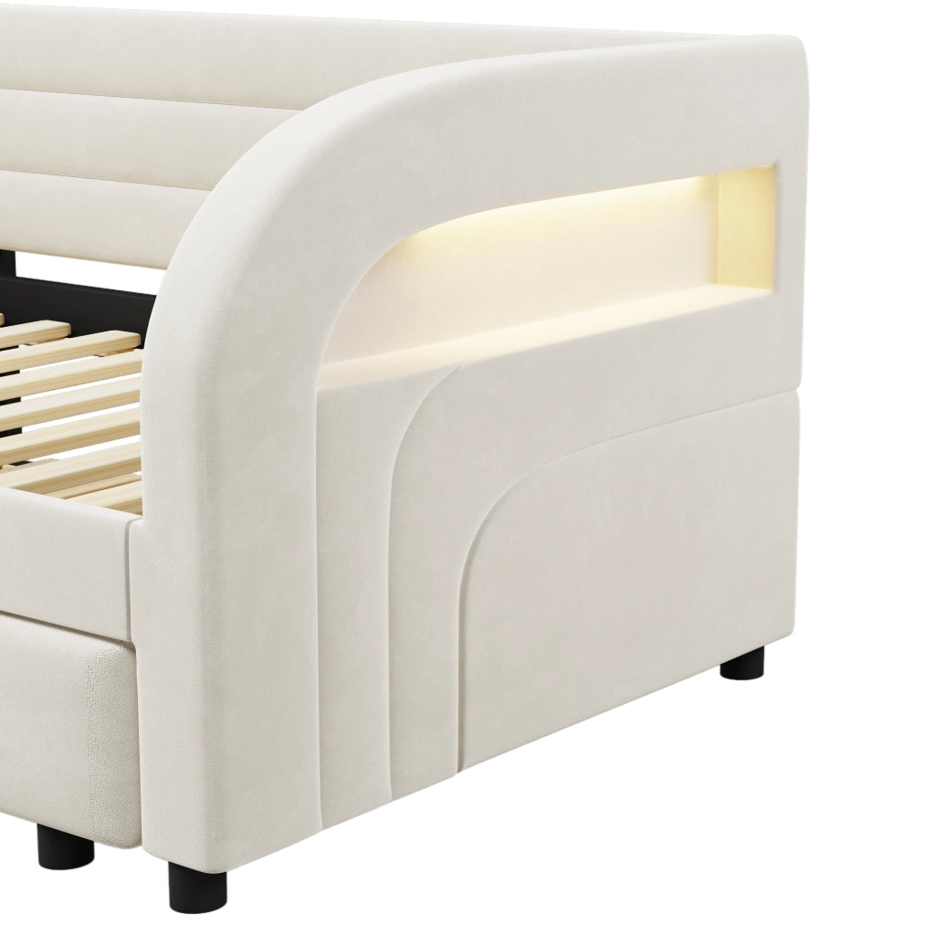 Letto Estraibile 90x200 cm; LED; con letto estraibile - in Flanella - Beige