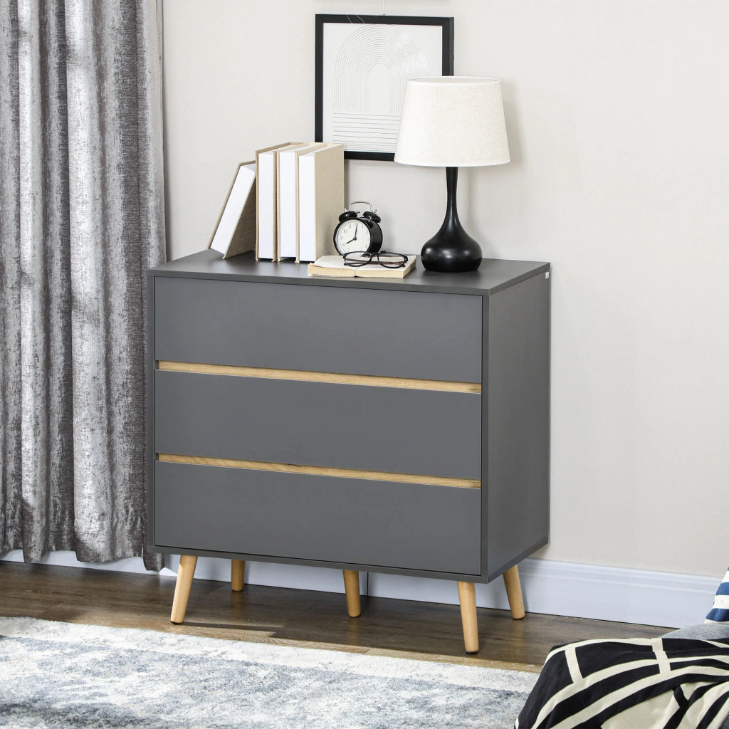 Cassettiera 3 cassetti design scandinavo senza maniglie ¨C zephmum ¨C grigio 80x40x80 cm