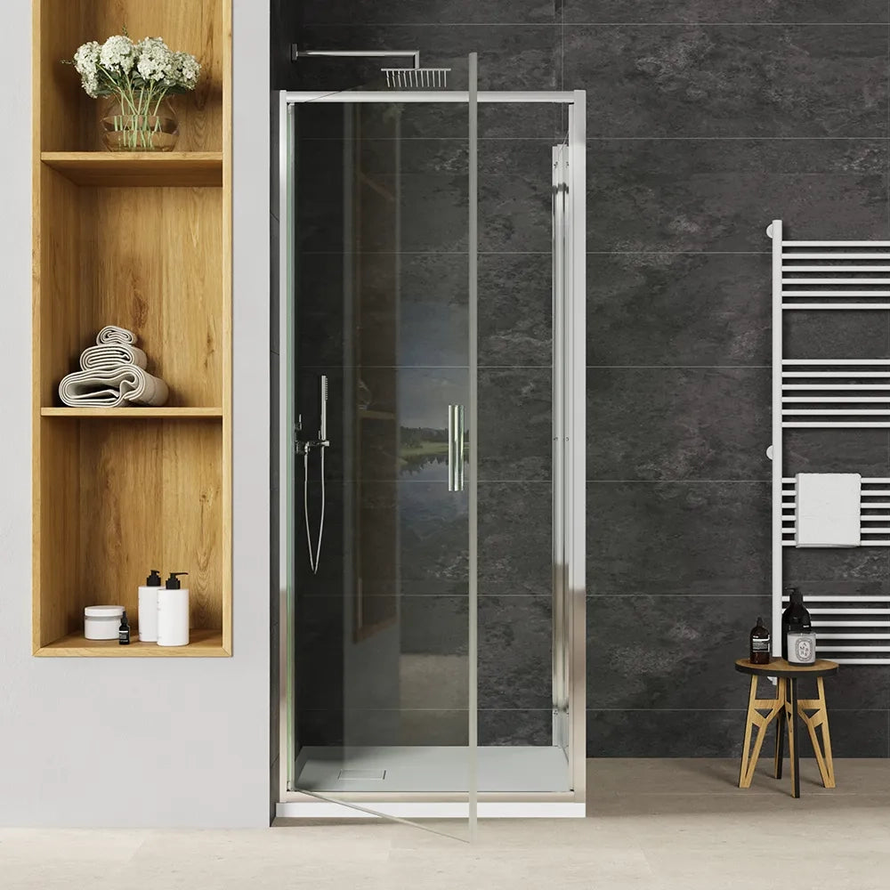 Box doccia slim 70x90cm con porta a battente e parete fissa profili cromati e vetro 6mm trasparente h190| Portofino