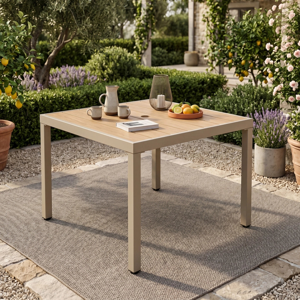 TAVOLO da esterno 84 x 84 x 74,5 cm in ferro zincato e legno plastico khaki