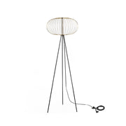 Mizar Lampada da terra LED 5W 3000K, paralume in acciaio ottone lucido e struttura in metallo nero opaco, design - Mizar Serie