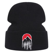 Cappelli invernali caldi lavorati a maglia con ricamo "Il sole al tramonto", colore nero.