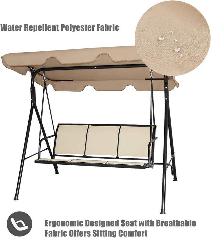 Dondolo da Giardino a 3 Posti, con Tettuccio Parasole Regolabile, Sedia a Dondolo da Giardino con Telaio in Acciaio, 173 x 119 x 152 cm (caff¨¨)