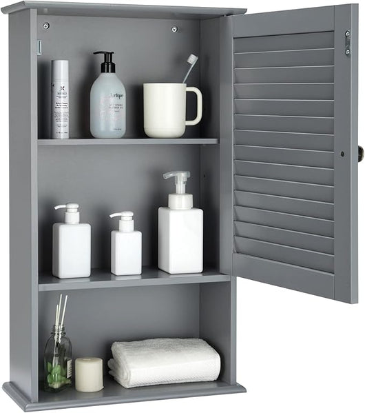 Armadio del Bagno Montato a Muro, Mensola Interna Regolabile, Struttura in MDF di QualitÃ , Pratico e Salva Spazio, Design Unico (Grigio)