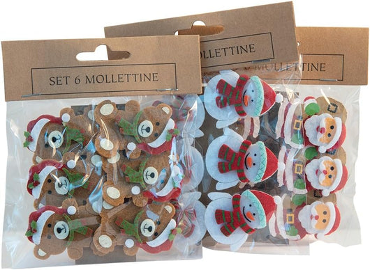 Set 24 Clip Natalizie in Legno – Babbo Natale, Pupazzo di Neve e Orso – 6 Pezzi per Design