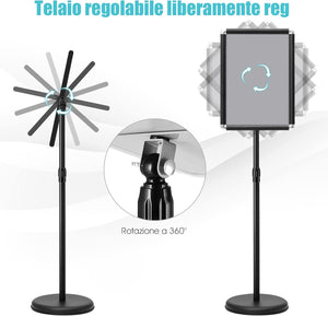 Supporto Poster Menù Stand per Pubblicità da Terra in Metallo, Girevole e Regolabile in Altezza, A4 / A3 (A3 Nero)