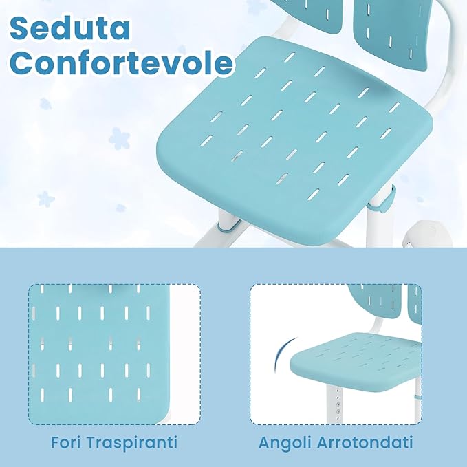 Sedia per Bambini 3+ Anni, Poltrona Ergonomica con Doppi Supporti Dorsali e Seduta Traspirante e Struttura in Metallo Resistente, Sedia Regolabile in Altezza per Camera da Letto (Blu)