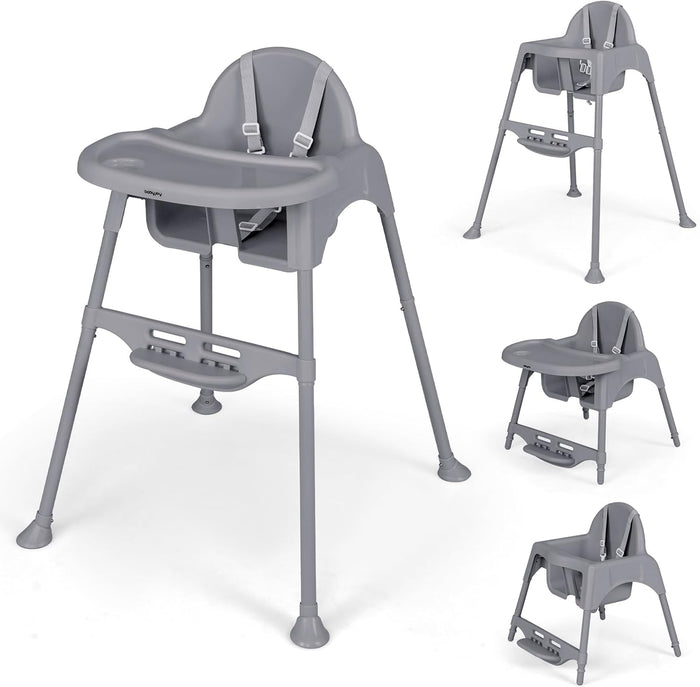 4 in 1 Seggiolone per Bambini, Seggiolone Papa con Vassoio Regolabile, Sedia da Terra per Bambini con Poggiapiedi, pert Bambini 6-36 Mesi (Grigio)