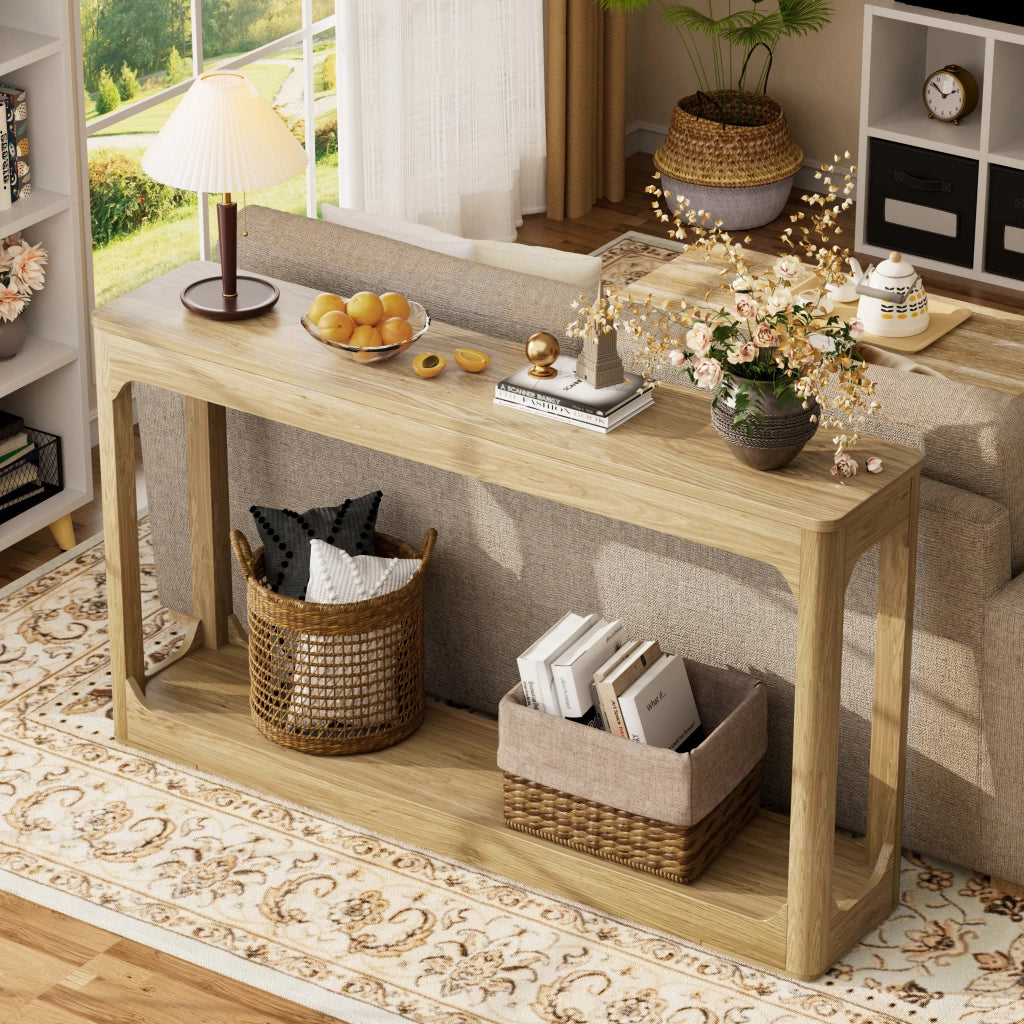 Consolle con 2 ripiani aperti; montaggio semplice - per ingresso - in MDF - naturale - 140 cm