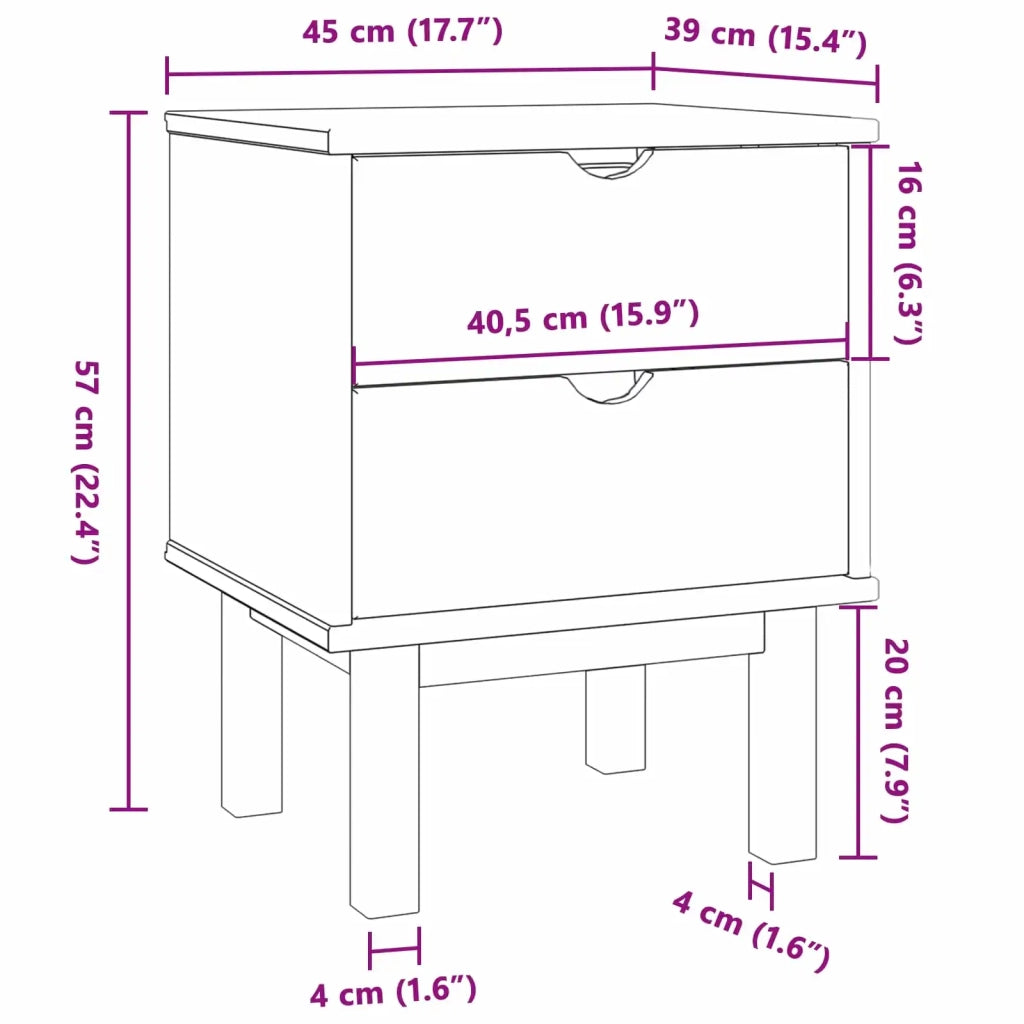 Comodino OTTA Nero 45 x 39 x 57 cm Legno Massello di Pino 42041748