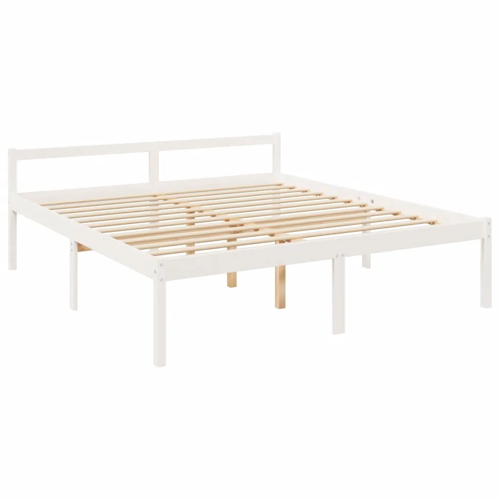 Letto matrimoniale | Letto per adulti | Letto per Anziani con Testiera Bianco Super King Legno Massello