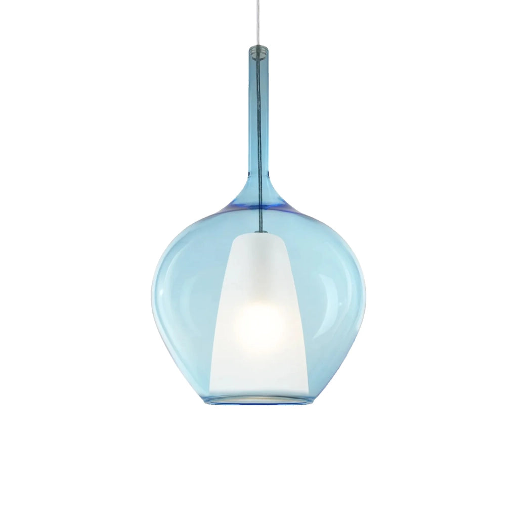 Sospensione Contemporanea Kalique Vetro Azzurro Bianco E Cromo 1 Luce E27 H50Cm