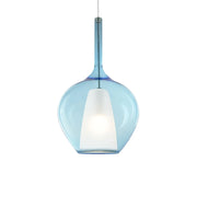Sospensione Contemporanea Kalique Vetro Azzurro Bianco E Cromo 1 Luce E27 H50Cm