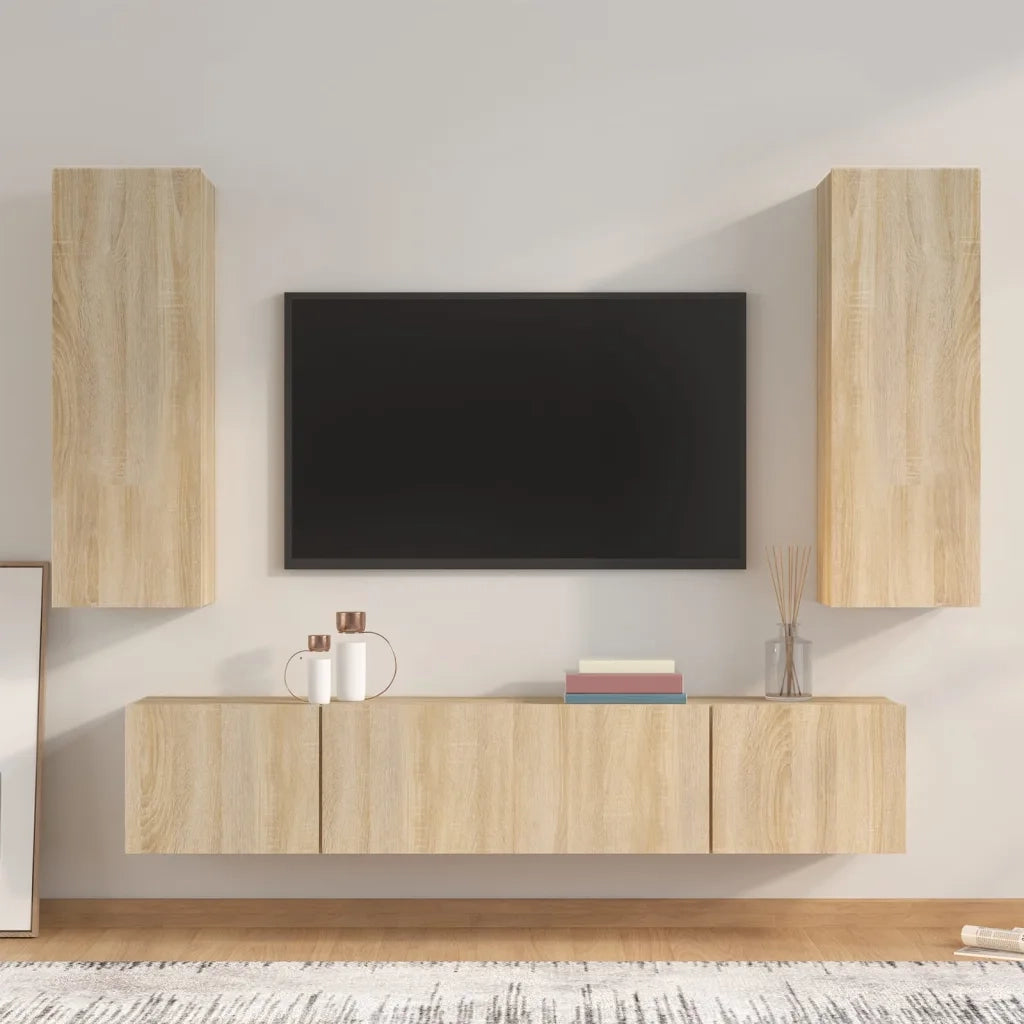 Set di Mobili Porta TV 4 pz-Set di 4 Credenza per TV Rovere Sonoma in Legno Multistrato 446821