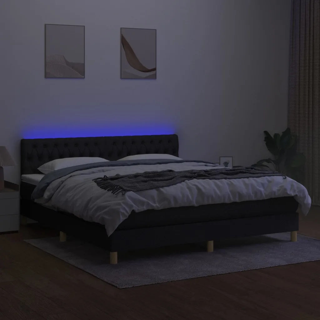 Letto a Molle con Materasso e LED Nero 180x200cm in Tessuto 3133975