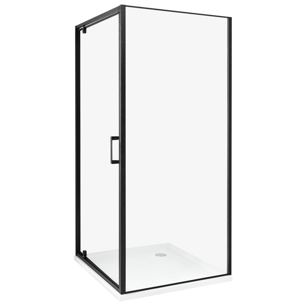Box Doccia Vetro Temperato nero Cornice Alluminio Anta Singola Quadrata 90 x 90 x 185 cm