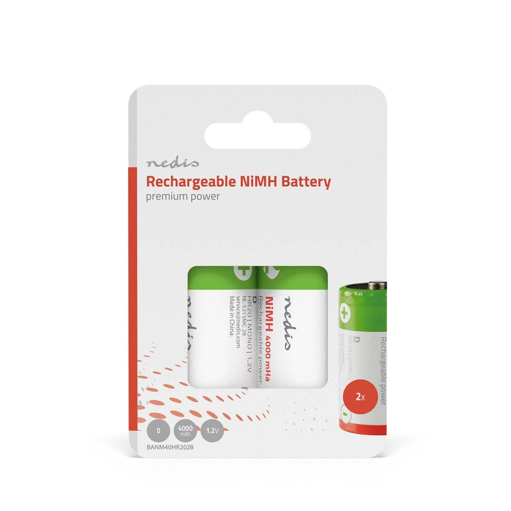 Set di 2 batterie ricaricabili NiMH-C 1,2V DC 4000mAh HR20 precaricate  Nedis