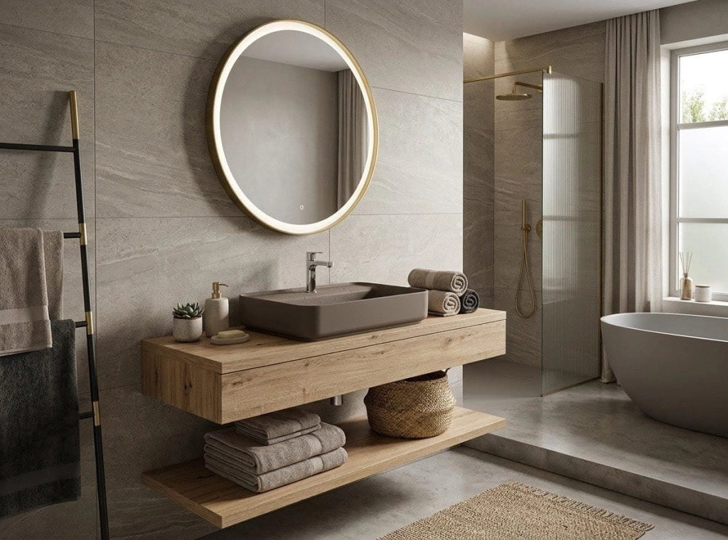 Lavabo rettangolare da appoggio senza troppo pieno in ceramica con foro rubinetto - Tortora Opaco