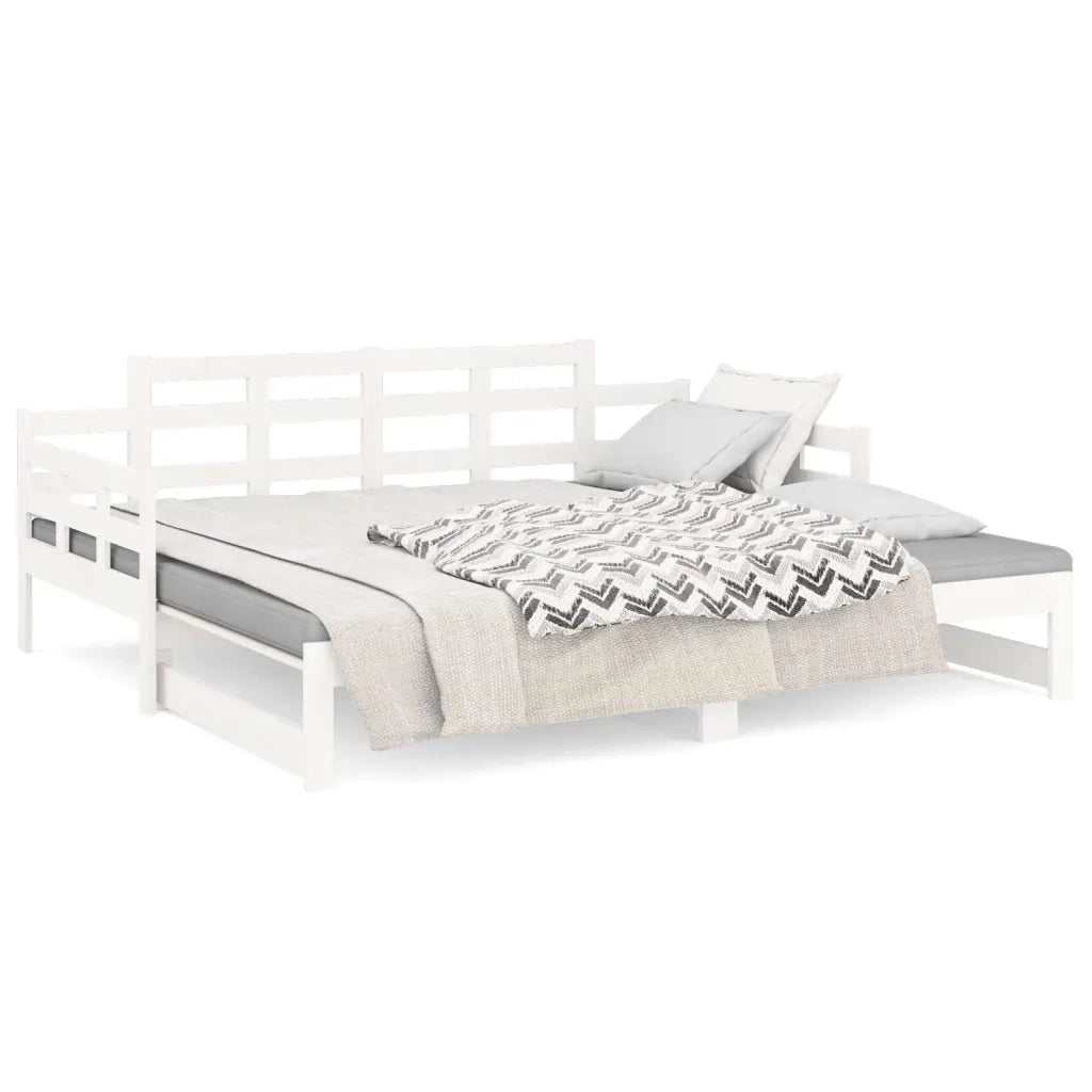 Letto singolo | Letto per adulti | Dormeuse Estraibile Bianca Legno Massello di Pino 2x(80x200) cm