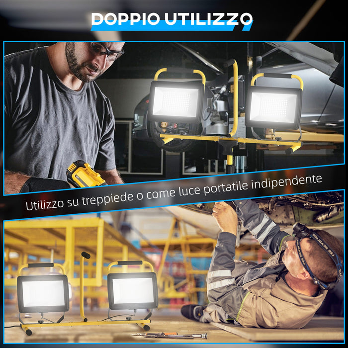 Faretti LED da Esterno IP65 75x62x170 cm da 6500K con Treppiede Staccabile Giallo e Nero