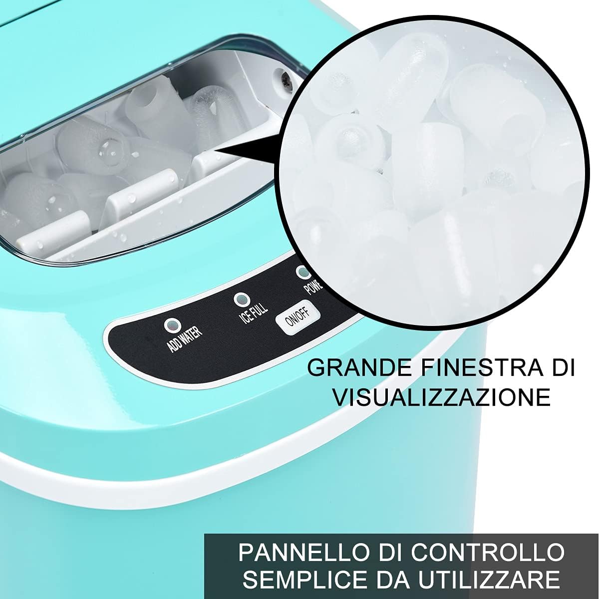 Macchina del Ghiaccio Portatile 12kg/24h, Macchina del Ghiaccio Cubetti con Cucchiaio Porzionatore e Cesto, 9 Cubetti di Ghiaccio in 6-13 Minuti (Verde)