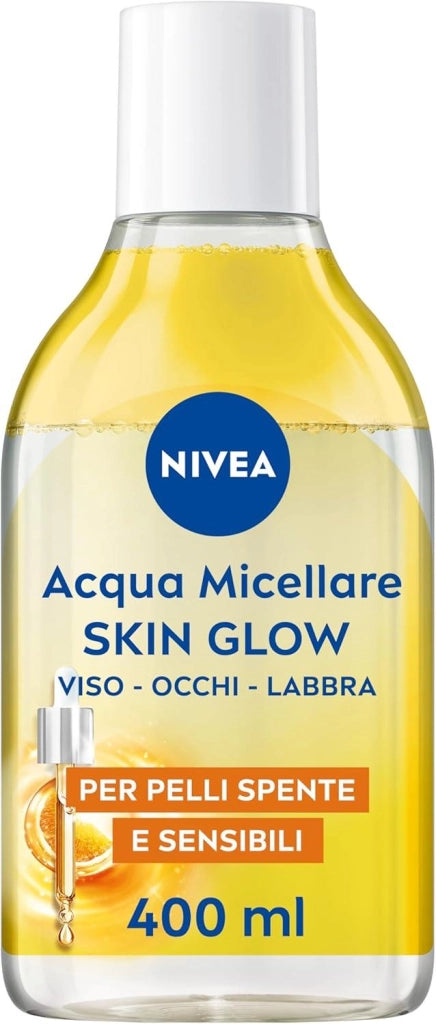 NIVEA ACQUA MICELLARE SKIN GLOW 400 ML STRUCCANTE VISO E OCCHI CON 5% SIERO NO RISCIACQUO PER PELLI SPENTE E SENSIBILI