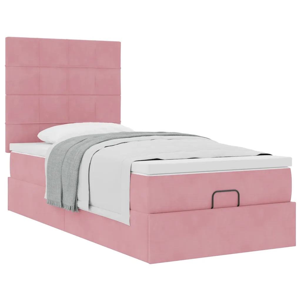 Struttura Letto Pouf con Materassi Rosa 100x200 cm Velluto 3313456